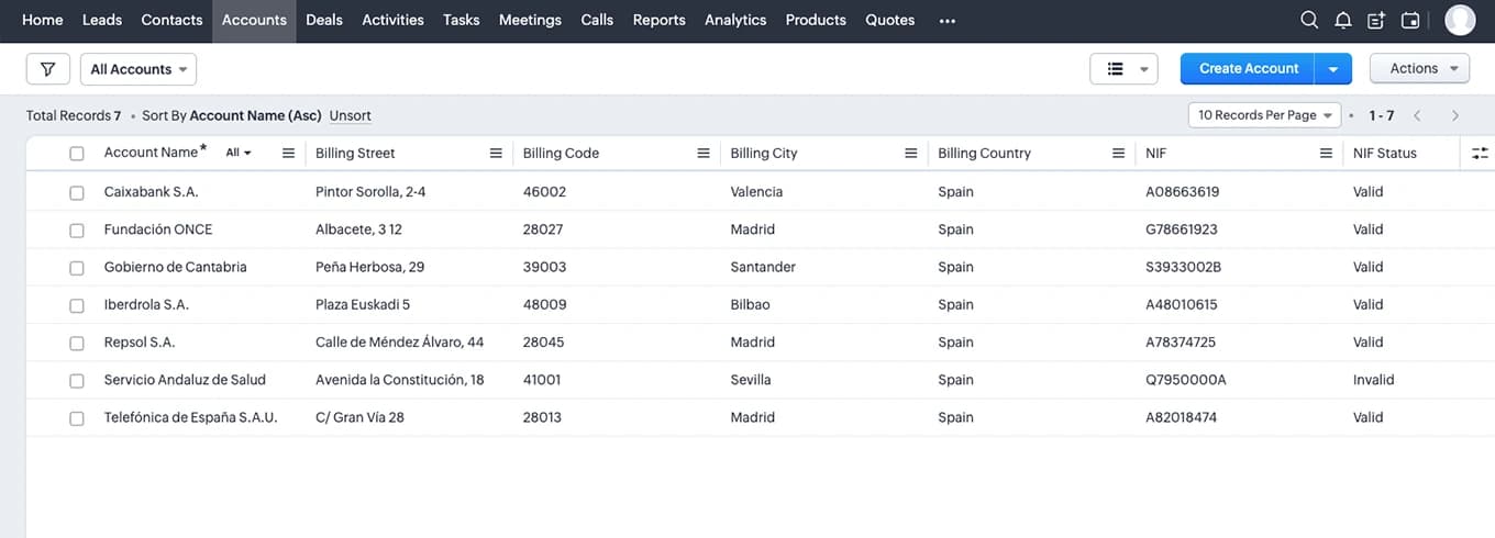 Automatic Spain NIF Validation for Zoho CRM user interface